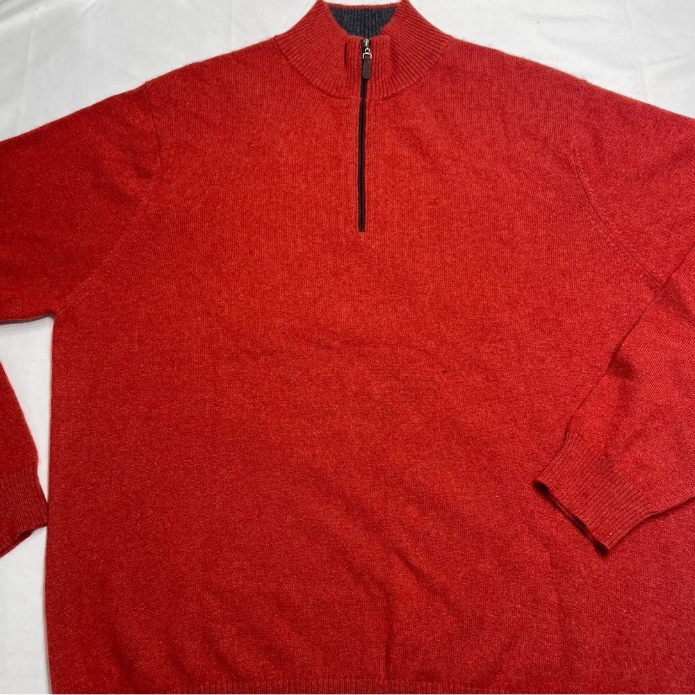 Kinross Cashmere Men's quarter-Zip Sweater. Size XL. Reddish/orange. Preowned.